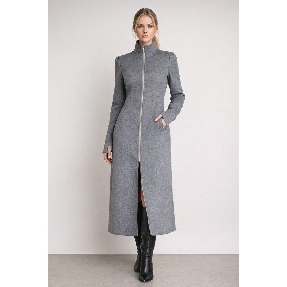 Lattelier Grey Zip Up Long Trench Coat Jacket Womens Size Small New Thumb Holes
